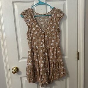 La Hearts Brown Checkered Floral Dress